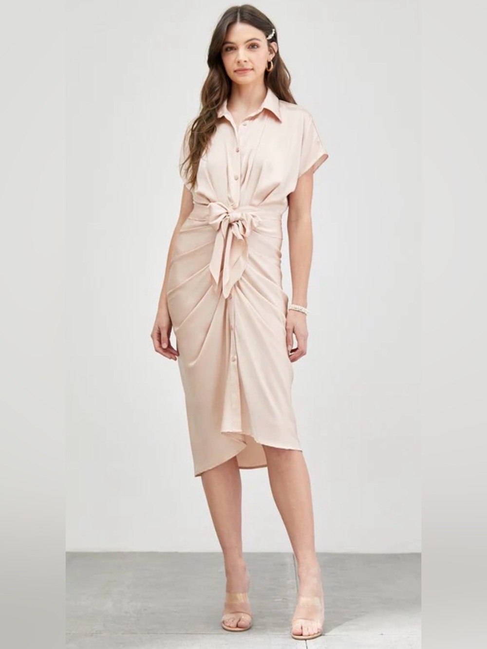 NWT! Light beige satin midi